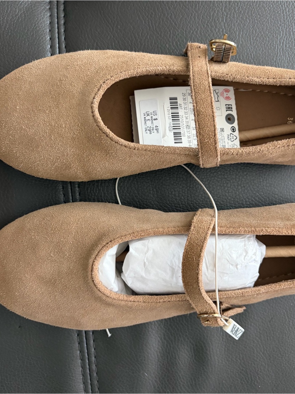 Zara Women’s Camel Mary Jane Flats with Buckle - Picture 7 of 9